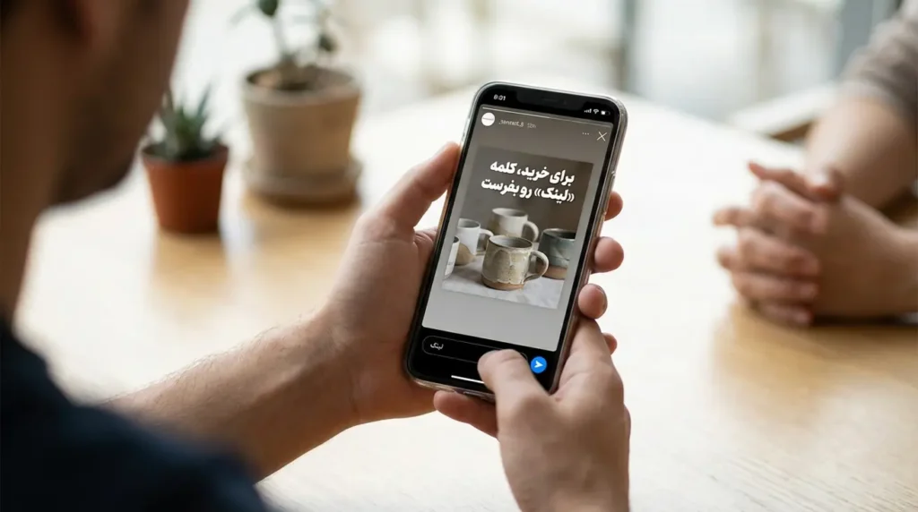 ارسال کلمه کلیدی برای خرید در اتوماسیون استوری ریپلای